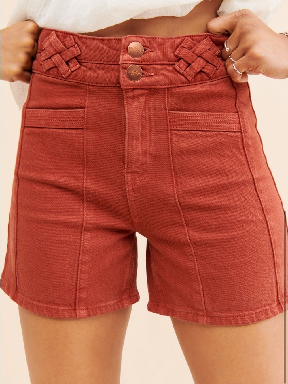 NWT High Waist Rust Shorts with Woven Detail
